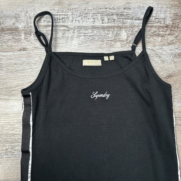 Superdry Ribbed Black Tank Dress Bodycon Racer Stripe Y2K Size 10 - Picture 3 of 8
